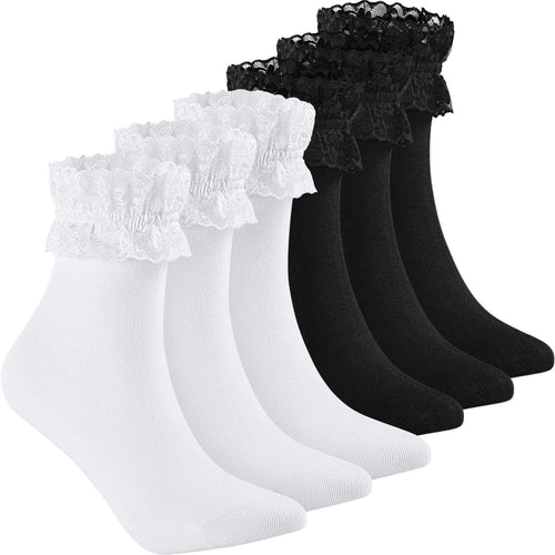 6 Pairs Ruffle Lace Ankle Socks Frilly Socks Women Princess